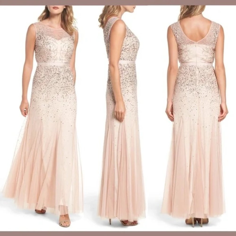 Adrianna Papell beaded blush dress size 2